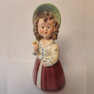 Adorable Vintage Italian Figural Lady In Sage Green and Burgundy